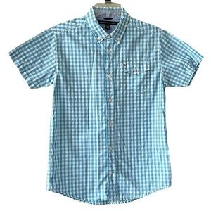 Tommy Hilfiger Boys Button Down Shirt Blue Gingham Size Large 16/18